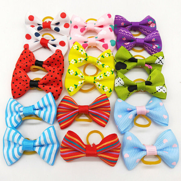 100PCS Pet Small Dog Hair Bows Rubber Bands Puppy Cat Grooming Accessory