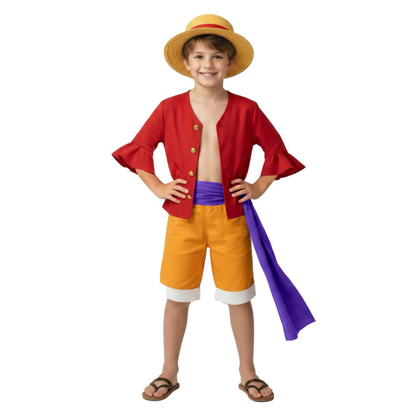 Luffy Costume Kids Boys – One Piece Monkey D Luffy Cosplay Set with Hat & Cape