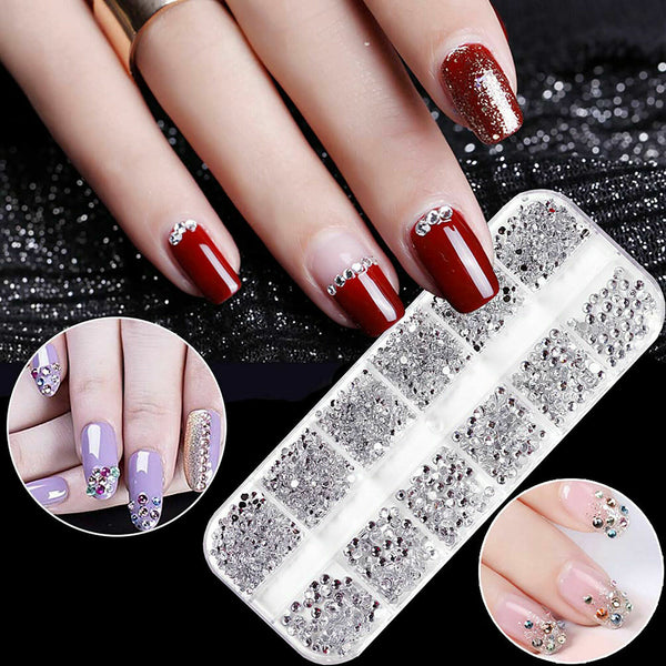 Clear Nail Art Rhinestone Flatback Multi-sizes Diamond Beads Gems +2x Tweezers A