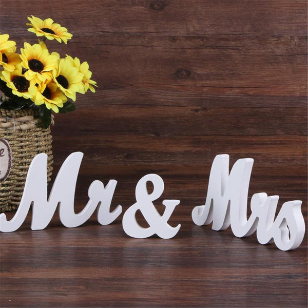 Mr & Mrs Wooden Wedding Sign White | Romantic Reception Table Decoration