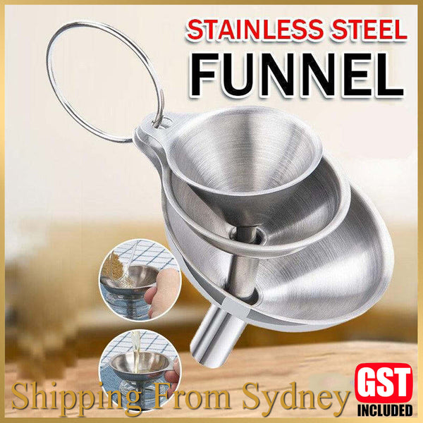 3X Stainless Steel Funnel Oil Liquid Funnel Metal Funnel With Hanging Rings New