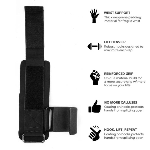 Weight Lifting Power Hooks Wrist Support Straps | Gym Grip Hooks for Deadlift