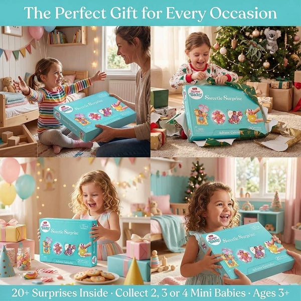 Kids opening the girls advent calendar as a Christmas and birthday gift