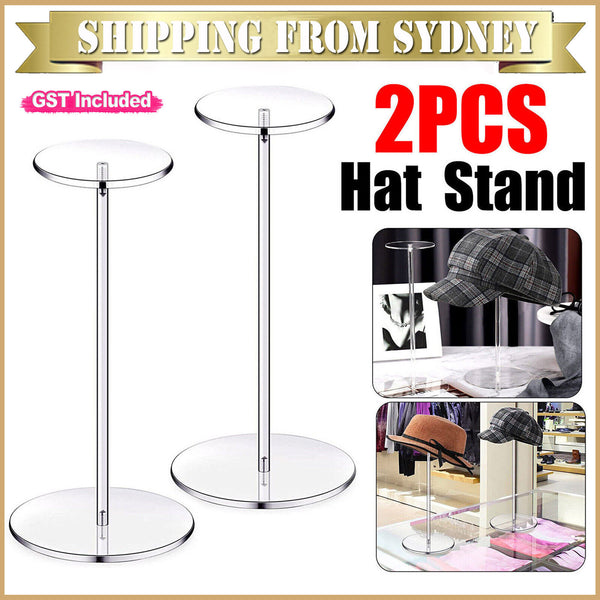 2PCS Acrylic Hat Pedestal Stand Wig Display Holder Storage Rack Caps Organizer