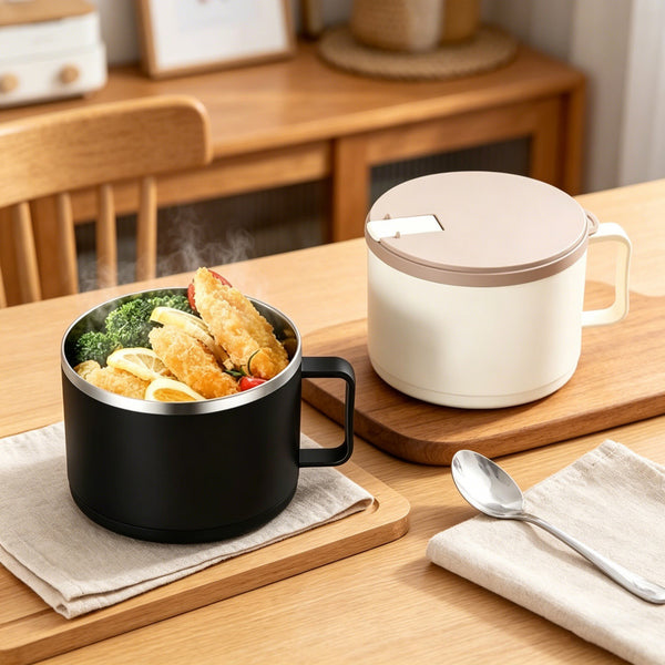 Stainless Steel Instant Noodle Bowl with Lid Draining Hole Soup Food Container