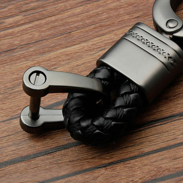 Hand-Woven Keychain Leather Car Keyring Black Gift Ring Keyfob Key Chain Metal