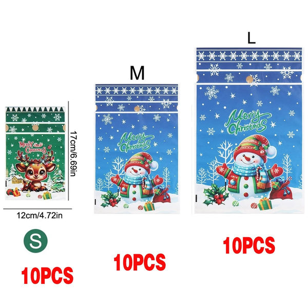Mixed size pack AH: 10 small Reindeer, 10 medium Snowman and 10 large Snowman Christmas gift bags