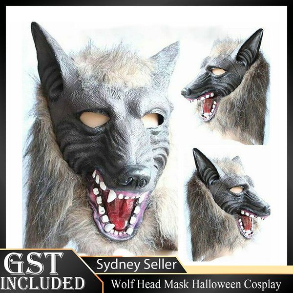 Wolf Head Mask Latex Creepy Halloween Cosplay Animal Theater Adult Costume Dress