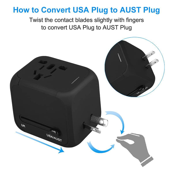 Universal World Travel Adapter 2 USB Charger US/UK/EU/AU Plug Converter 100-240V