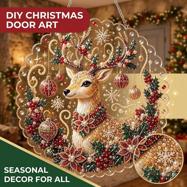 Deer diamond painting door art with a close-up of the sparkling beads