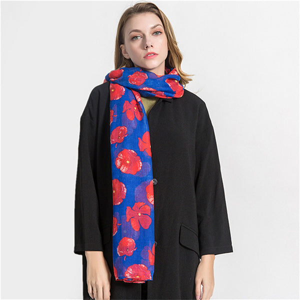 Women Ladies Poppy Print Floral Scarf Remembrance Day Poppies Scarves Wrap Shawl