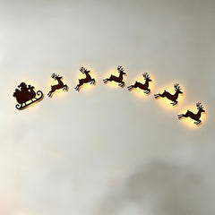 Christmas Wall Decorations - Light Up Wooden LED Reindeer, Santa and Snowman Sets