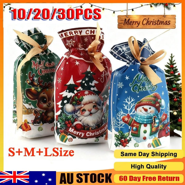 Christmas gift bags in three designs and three sizes, 10, 20 or 30 pack