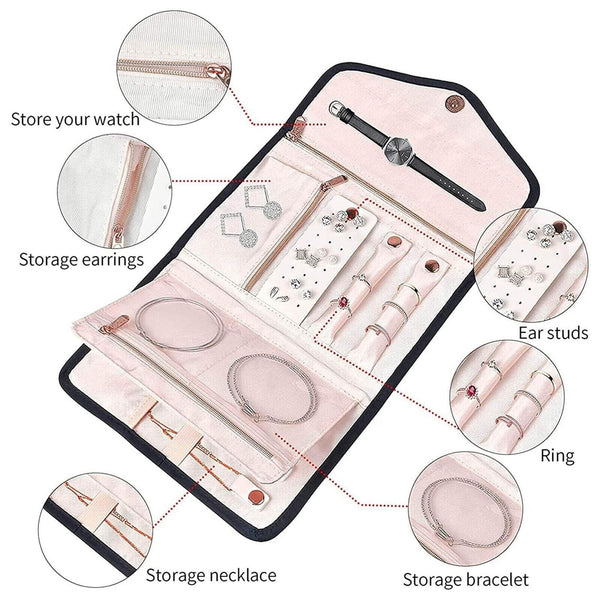 Travel Portable Jewelry Organizer Pouch Roll Foldable Jewelry Case Storage Bag