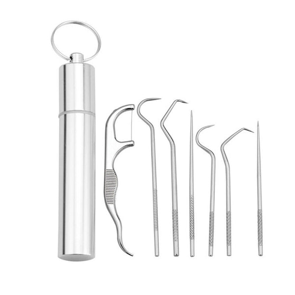 Stainless Steel Toothpick Set Metal Flossing Portable Toothpick Box Holder AU