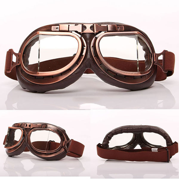 Three lens styles of retro pilot goggles