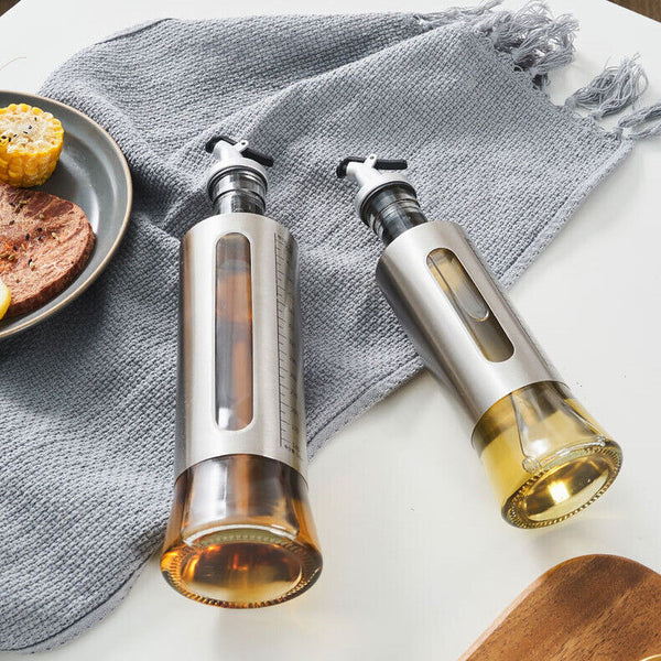 Glass Oil Dispenser Spout Olive Vinegar Pourer Stainless Steel Kitchen Bottle AU