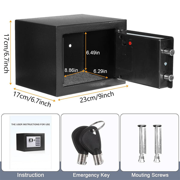 6.4L Digital Safe Box Electronic Security Safe with Keypad Override Keys Black