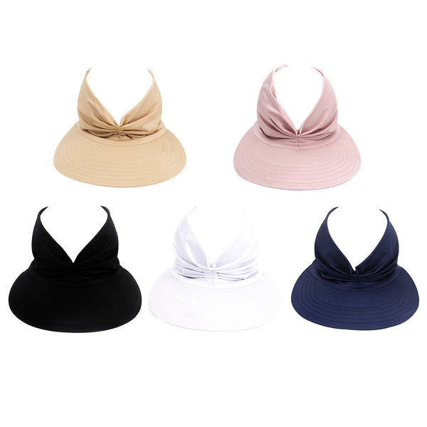 2PCS Women Wide Brim Visor Hat Ponytail Sun Cap Beach Sports Summer Hat