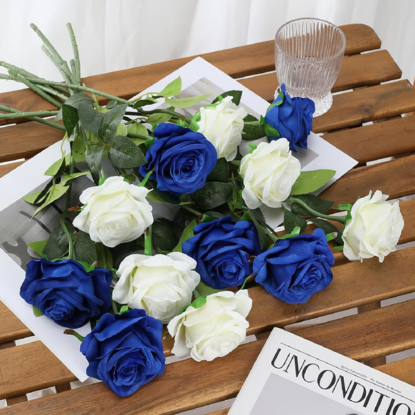 24PCS Artificial Rose Flowers Long Stem Silk Bouquet Wedding Home Decor