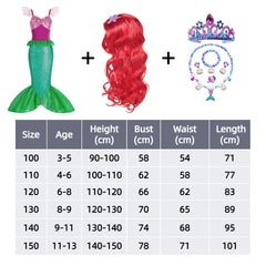 Little Mermaid Ariel Costume Kids Girls Dress Wig Crown Book Week Fancy Dress