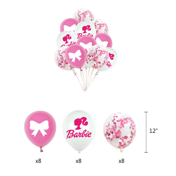 24PCS Balloon Set Birthday Pink Girl Party Decoration Supply For Barbie Latex AU