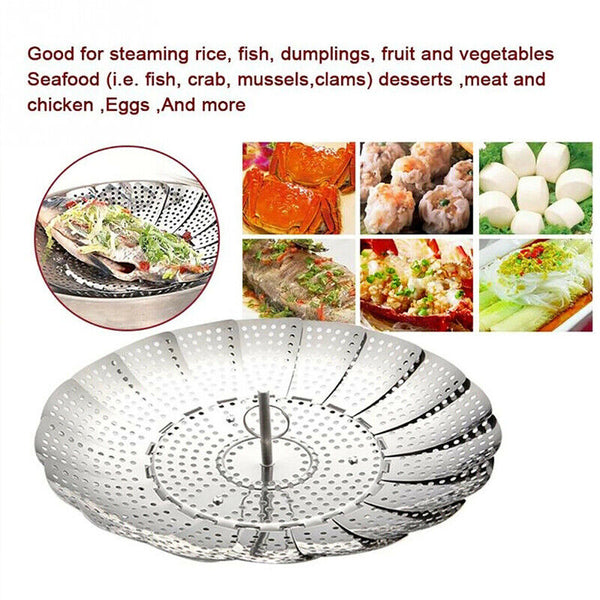 Stainless Steel Steamer Tray Kitchen Drain Basket Fruit Rack for Buns Cooking