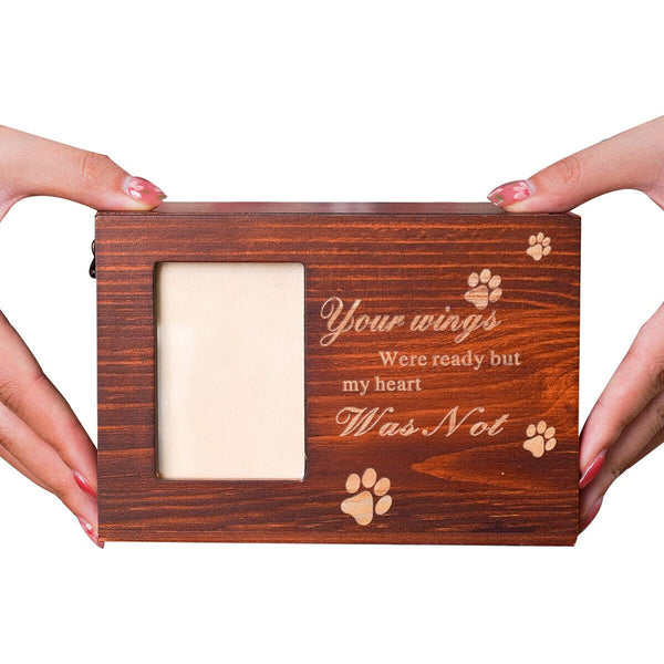 Memorial Pet Urns for Dogs Cats Ashes with Photo Wooden Urns Memory Box Keepsak