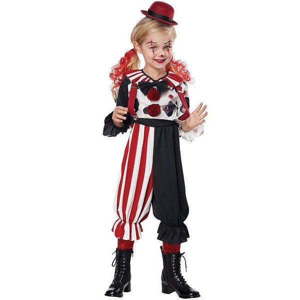 Child wearing circus clown Halloween costume