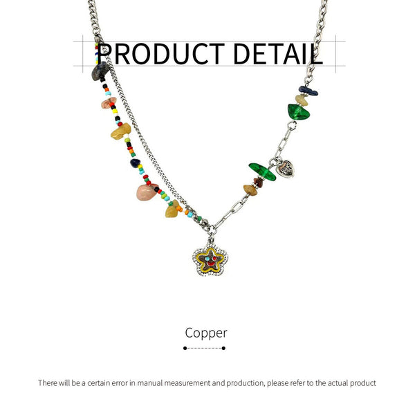 Colourful Flower Smiley Necklace Collarbone Chain Cheerful Women's Accessory