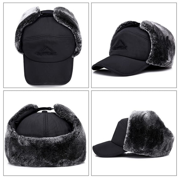 Winter 3 in 1 Thermal Fur Lined Trapper Bomber Hat with Ear Flap Face Mask Cap