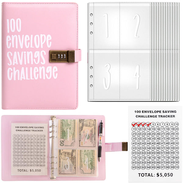 100 Days-Envelope Saving Money Book Budget Savings Challenge Binder with Lock