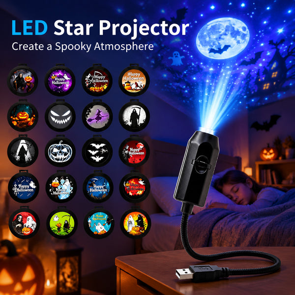 Plug and Play HD Star Projector Halloween Christmas Projector USB 360° Rotating