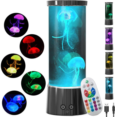 Jellyfish Lava Lamp Night Light Decor 17 Color Changing+Remote Aquarium Tank