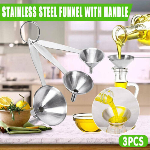 3Pcs Stainless Steel Specialist Funnel Hopper Filter Wide Mouth Canning Kitchen