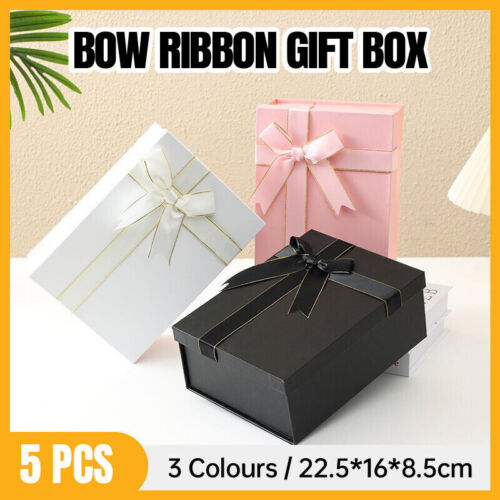 5PCS Elegant Folding Gift Box with Ribbon Bow One-Piece Shoe Apparel Box 22*16cm