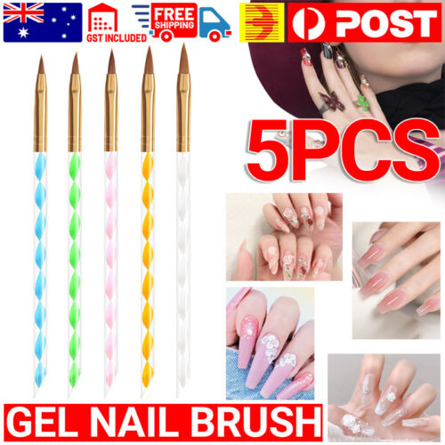 5 Nail Art Acrylic Brushes Set Size 2 4 6 8 10 Gel Drawing Polish Pen Kit New