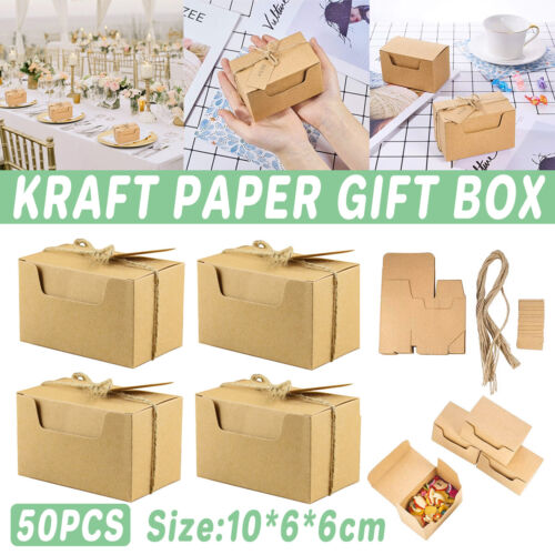 50pcs retro rectangular kraft paper wedding candy boxes gift packaging box AU