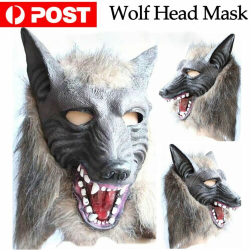 Wolf Head Mask Latex Creepy Halloween Cosplay Animal Theater Adult Costume Dress