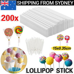 200pcs Cake Pop Sticks White Paper Stick Lolly Lollipop Candy Party - 15cm Long