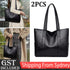 2X Women PU Leather Handbag Large Capacity Durable Shoulder Tote Bag Side Pocket