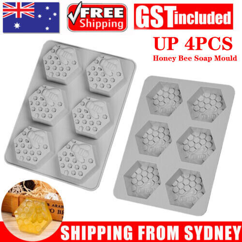 UP 4PCS Soap Mould Silicone mooncake Design Honey Bee 6 Cavity Ice Cube Mold AUS