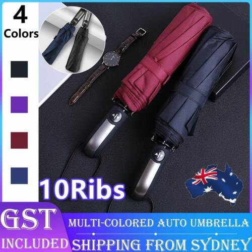 10Ribs Automatic Windproof Umbrella Auto Open Close Compact Folding Anti Rain