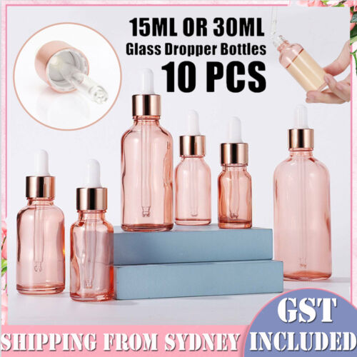 10pcs Glass Dropper Bottles Eye Pipette Roller Sprayer Essential Oils pink AUSTO
