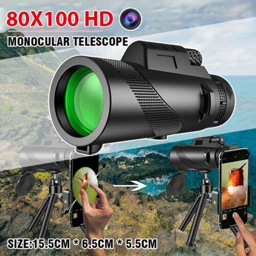 HD Portable Monocular Telescope Travel Low Light Vision with Phone Clip Tripod