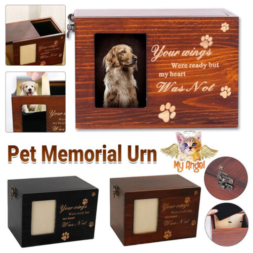 Memorial Pet Urns for Dogs Cats Ashes with Photo Wooden Urns Memory Box Keepsak