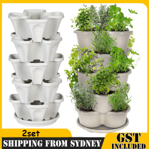 2Set Stackable 5-Tier Stacking Planters Tray Flow Grid System Vertical Garden AU