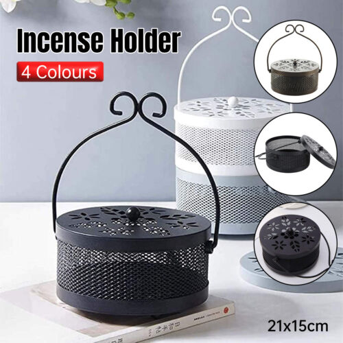 Fireproof Wrought Iron Mosquito Coil Holder with Cover for Indoor Outdoor Use