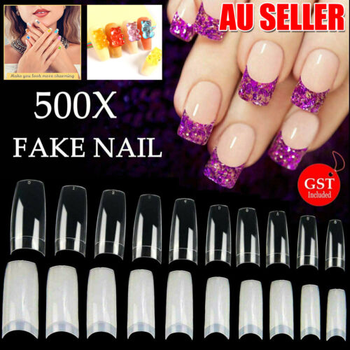 500 Pcs Fake French Nail Tips White Clear Stiletto False Gel Pointy Art Acrylic