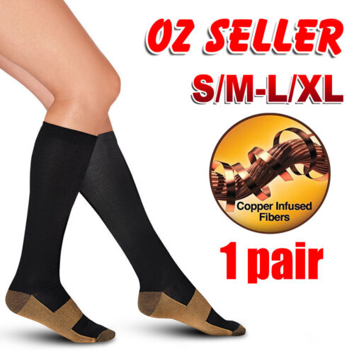 Compression Socks Copper Medical Stockings Travel Running Anti Fatigue Unisex AU